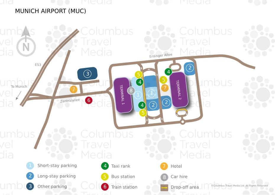 Mapa de múnic aeroporto, estación de tren
