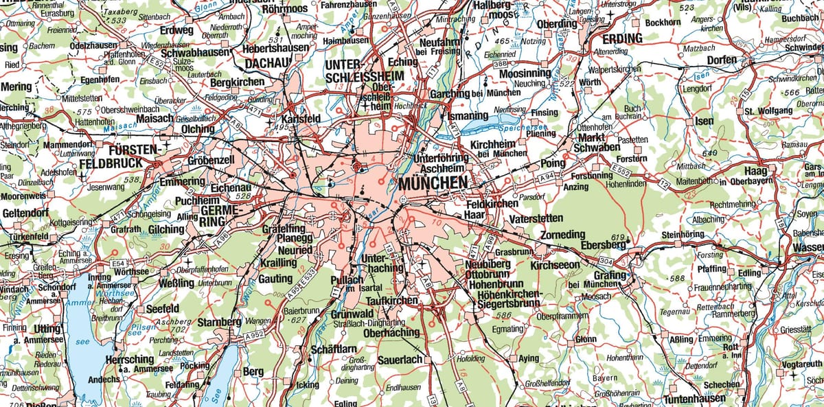 Mapa de múnic e cidades veciñas