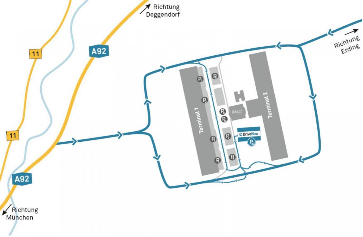 múnic aeroporto de coche de aluguer mapa